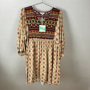 Umgee Southwestern Peasant Dress Womens L Rodeo Boho Chic Cottagecore